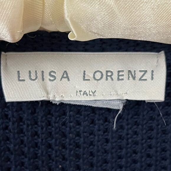 Luisa Lorenzi Navy Blue Cotton Cropped Button Front Cardigan S/ M - Picture 3 of 5